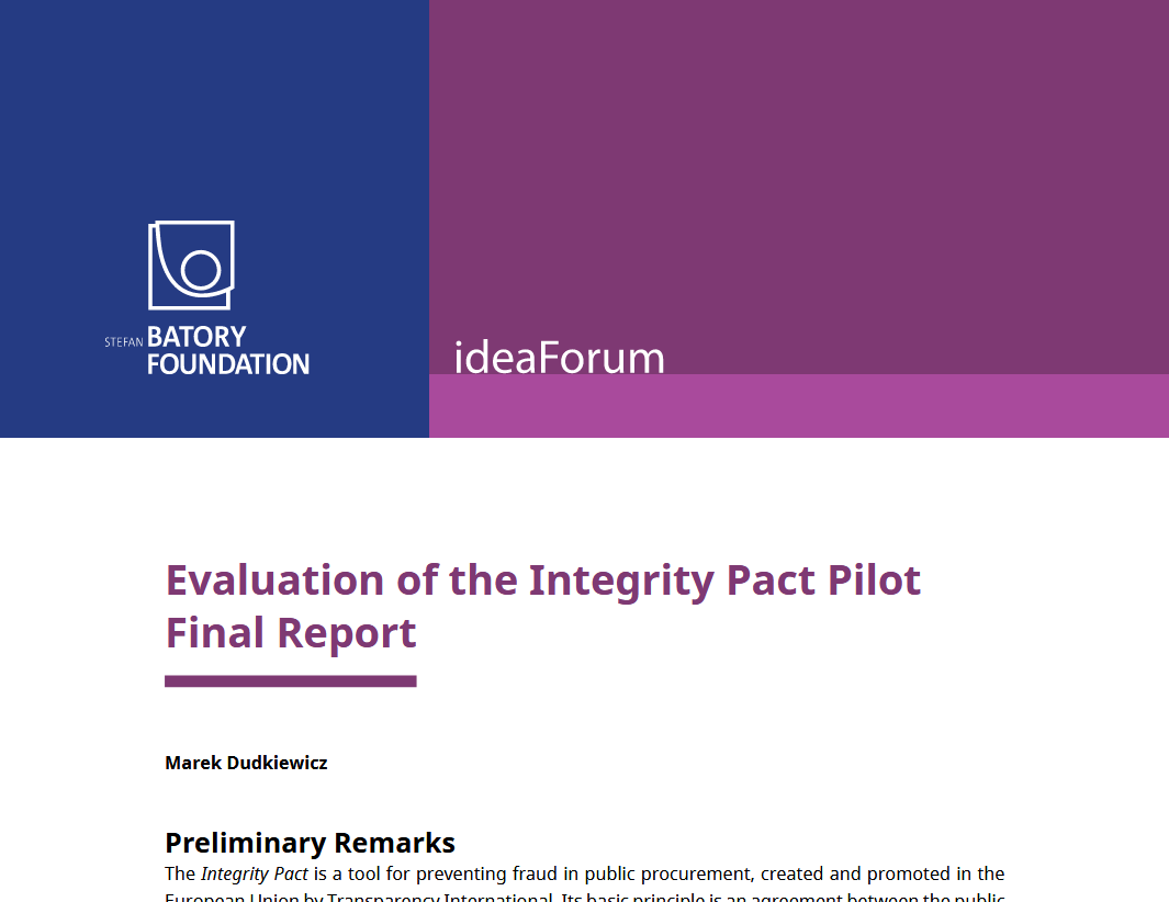 Evaluation of the Integrity Pact Pilot. Final Report