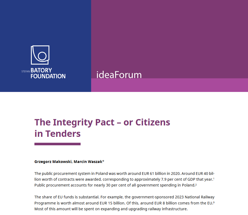 The Integrity Pact – or Citizens in Tenders